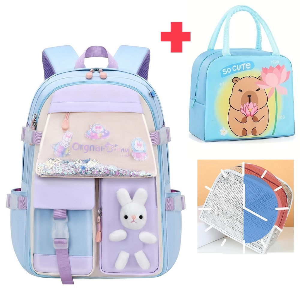 Mochila Escolar Kawaii Juvenil Coreana Medd Dunny Conejo  Lonchera Celeste