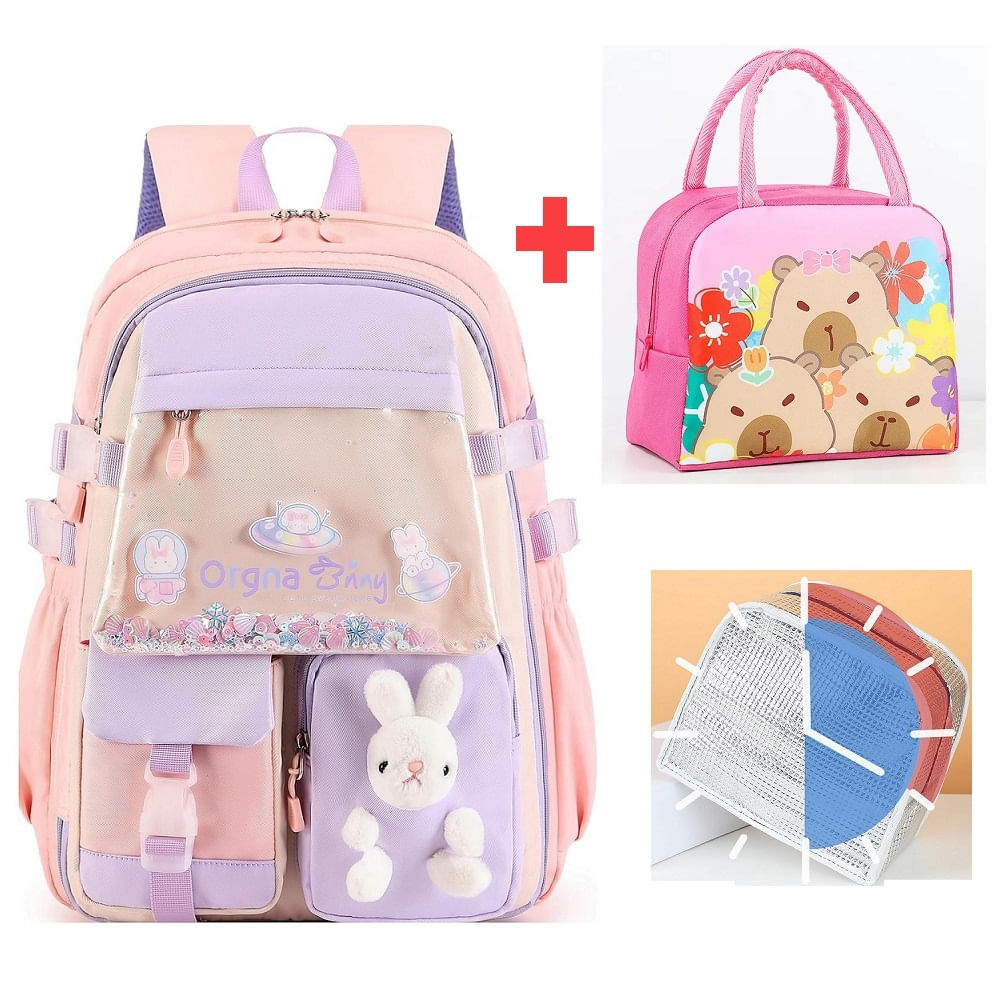 Mochila Escolar Kawaii Juvenil Coreana Medd Dunny Conejo  Lonchera Rosa