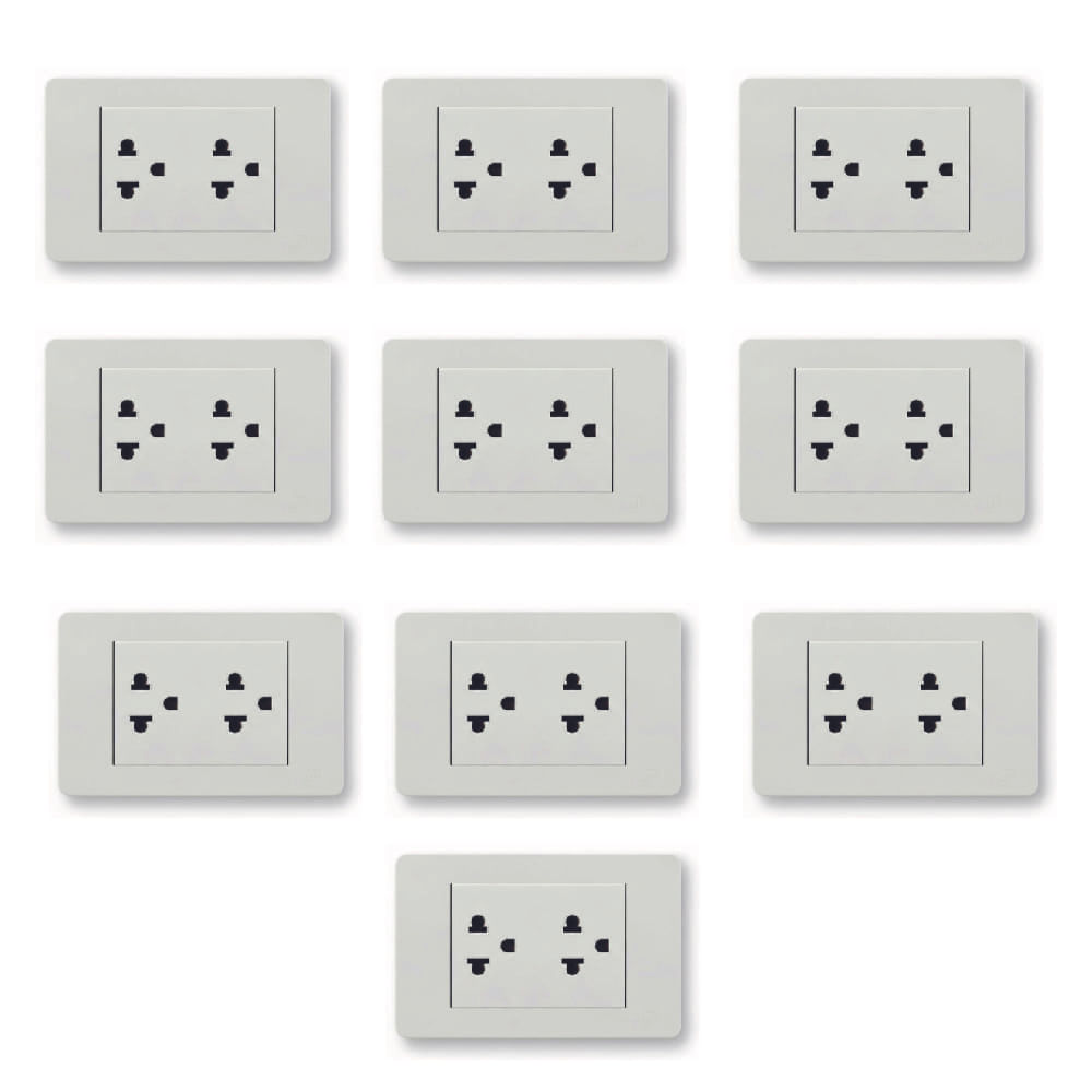 Pack x10 Tomacorriente Emp.  Doble 16A con Tierra Elegant Home Light