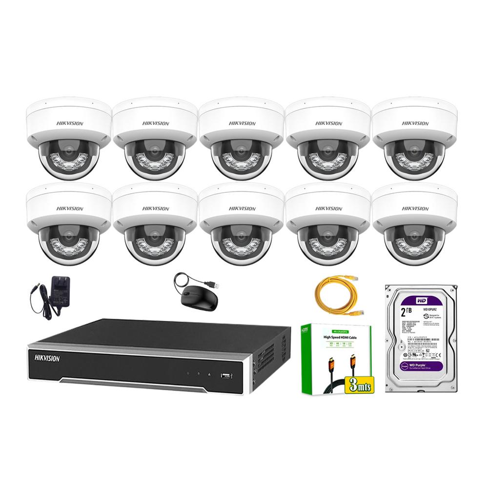 Kit 10 Cámara Seguridad Hikvision IP POE 4MP Domo Audio Antivandálico Disco 2TB