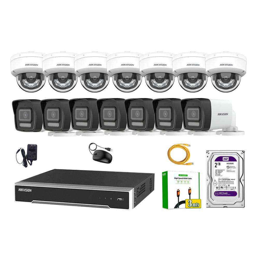 Kit 14 Cámara Seguridad Hikvision IP POE 4MP Audio Incorporado HDMI 3M Disco 2TB