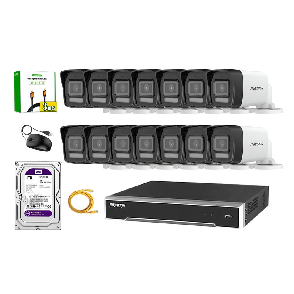 Kit 14 Cámara Seguridad Hikvision IP POE 4MP Tubo Audio Incorporado Disco 1TB
