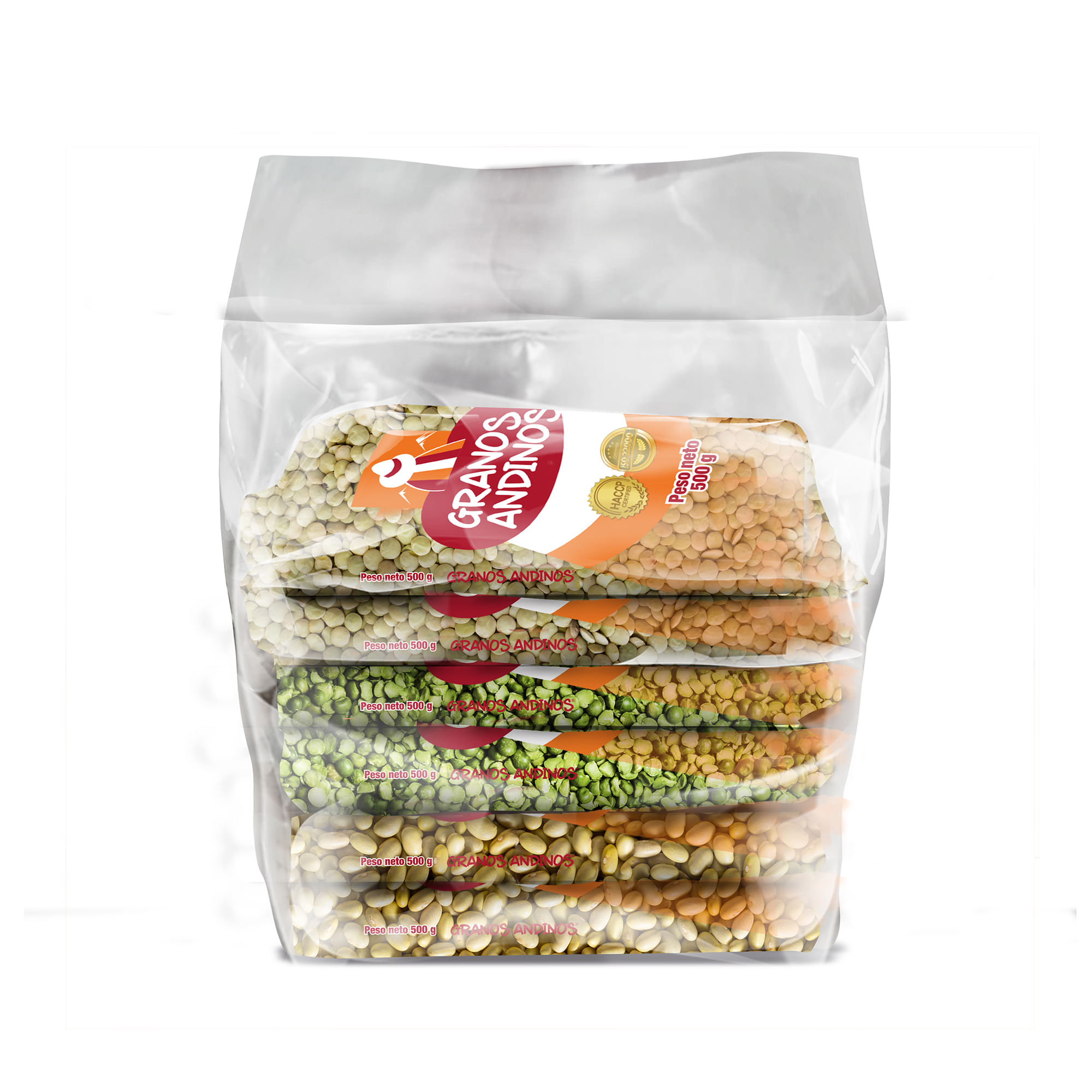 Pack Arvejas, Lentejas y Frijol Canario GRANOS ANDINOS Bolsa 500g Paquete 6un
