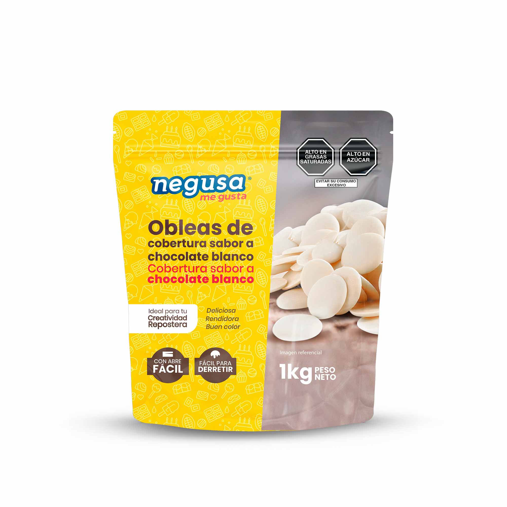 Obleas de Cobertura Sabor a Chocolate Blanco NEGUSA Doypack 1Kg