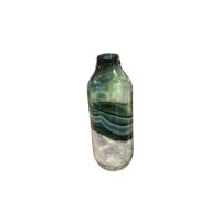 Jarrón Decorativo de Vidrio Verde con Líneas Onduladas - Adorno Elegante para Sala Regalo Ideal