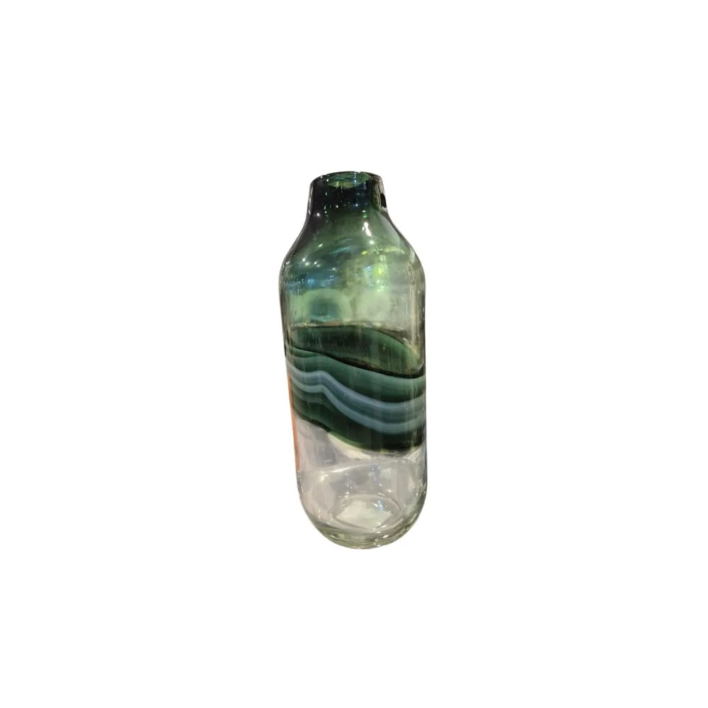 Jarrón Decorativo de Vidrio Verde con Líneas Onduladas - Adorno Elegante para Sala Regalo Ideal