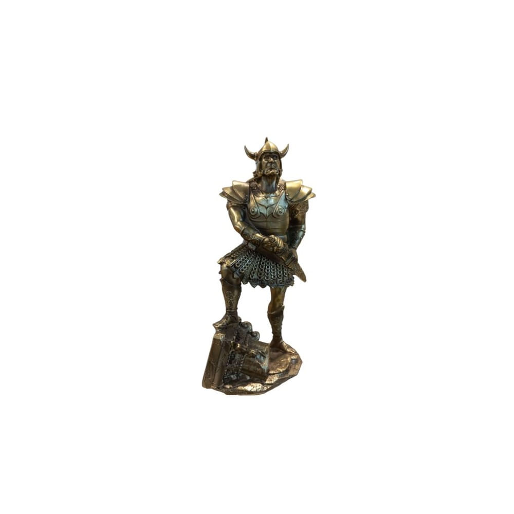 Escultura Decorativa Guerrero Vikingo Dorado - Adorno Elegante para Sala Regalo Ideal
