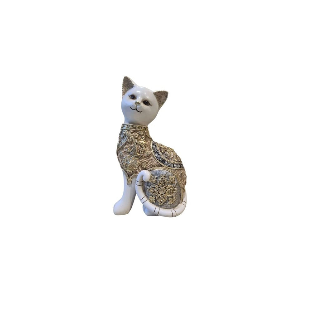 Escultura decorativa de gato con detalles dorados - Adorno Elegante para Sala Regalo Ideal