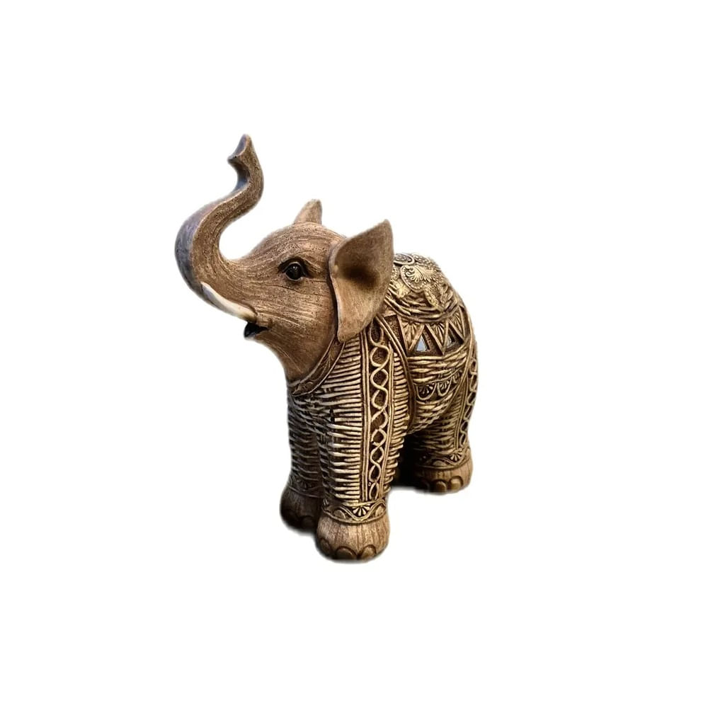 Figura Decorativa Elefante Tallado Estilo Étnico - Adorno Elegante para Sala Regalo Ideal