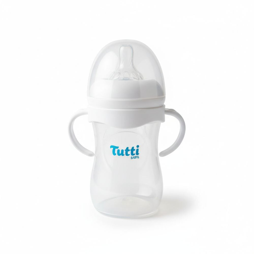 Biberón Natural Tutti de 240 ml 8 oz Tetina Ancha Anticólicos Asa Ergonómica Blanco