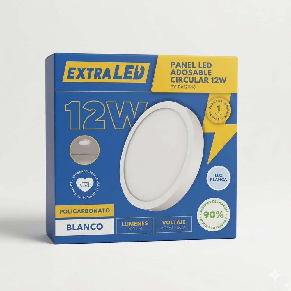 Panel Led Adosable Circular 12w Luz Blanca 6500K De Policarbonato Extraled