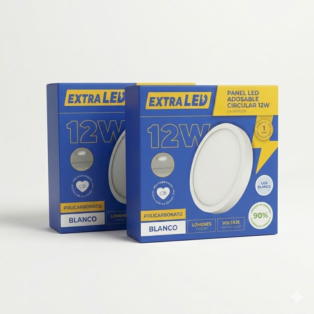 Pack x2 Panel Led Adosable Circular 12w Luz Blanca 6500K De Policarbonato Extraled