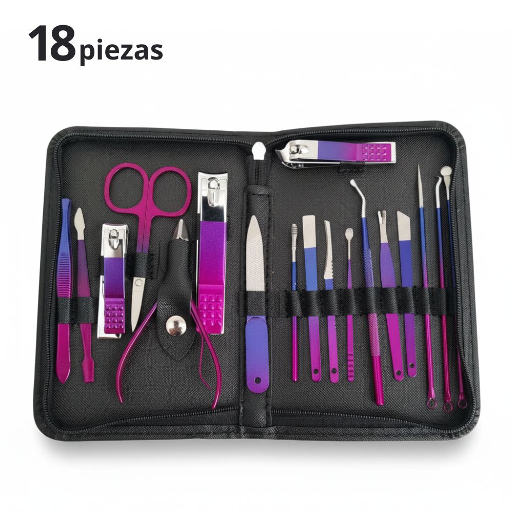 Set Manicura Pedicura Completo de 18 Piezas Cortauñas Acero Inoxidable