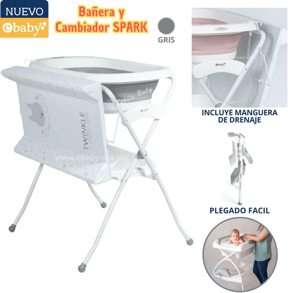 Bañera y cambiador plegable Spark Gris