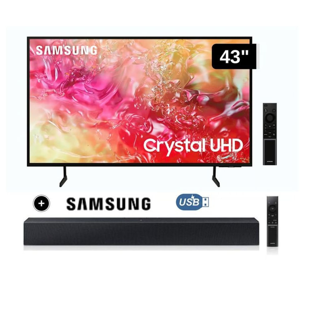 Televisor Samsung LED 43 Crystal UHD 4K 43DU7000 Tizen OS Smart TV + Soundbar HW C400