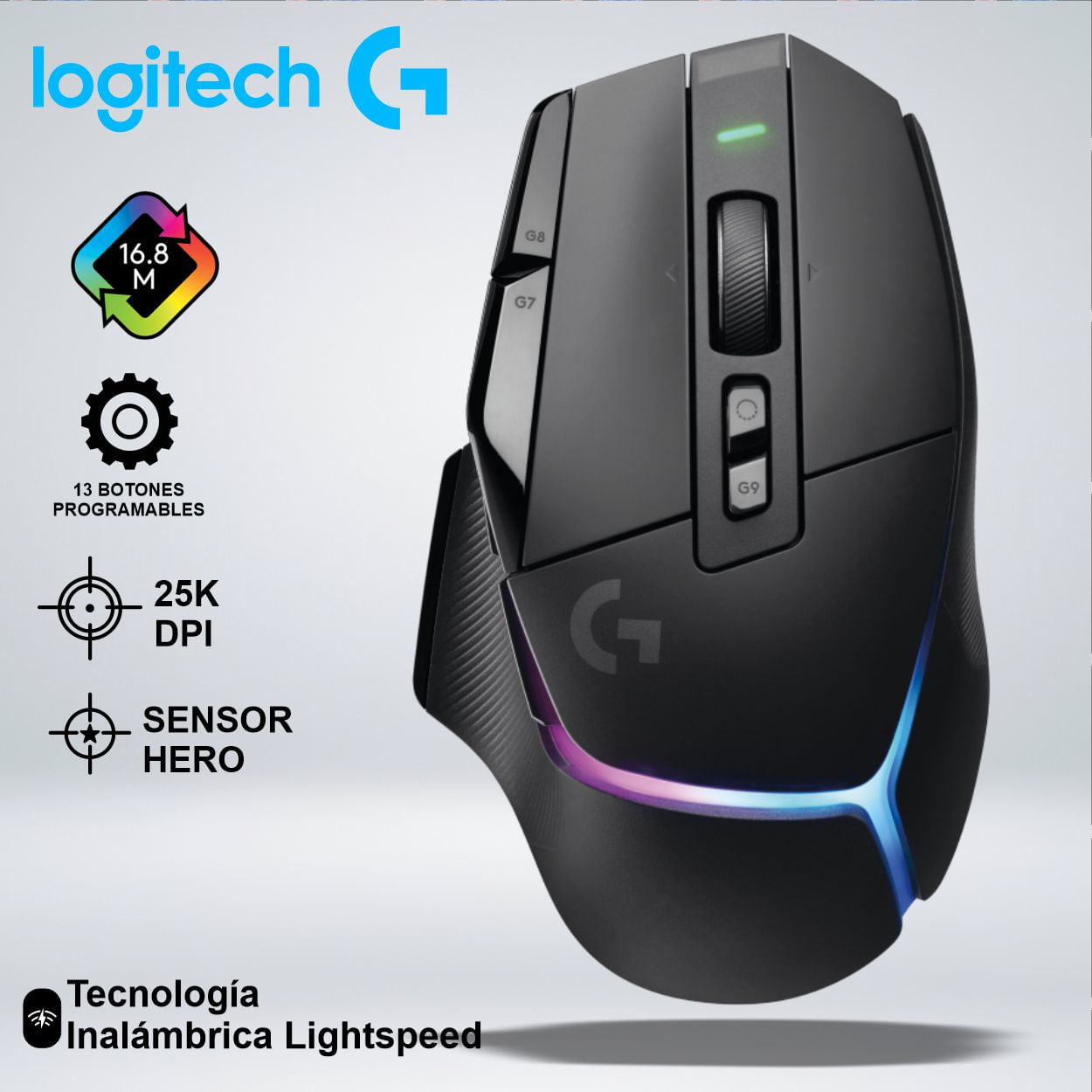 MOUSE GAMER G502 X PLUS RGB LIGHTSPEED SENSOR HERO 25K SWITCH OPTICOS