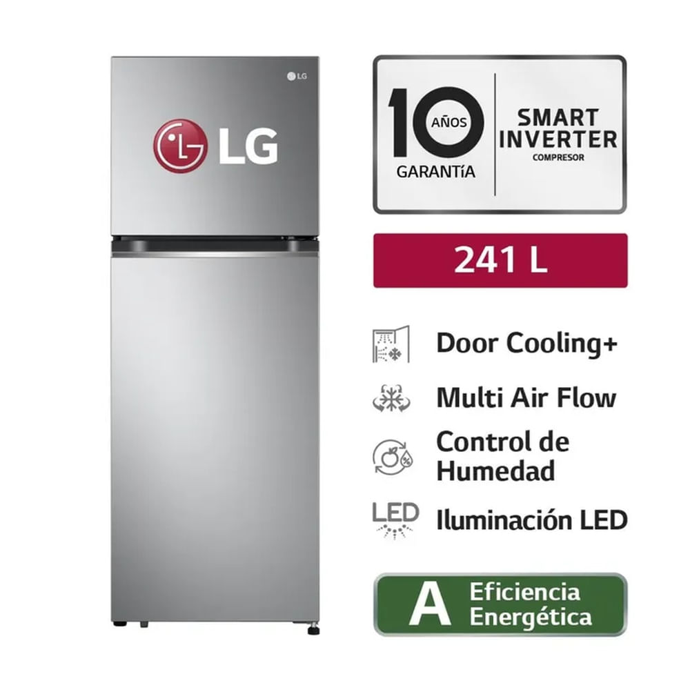 Refrigeradora LG 241L Door Cooling Top Freezer GT24BPP - Plateada