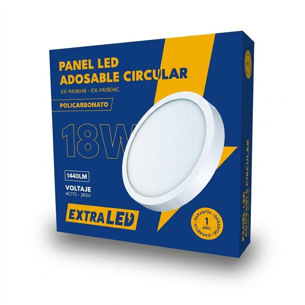 Panel Led Adosable Circular 18w Luz Blanca 6500K De Policarbonato Extraled