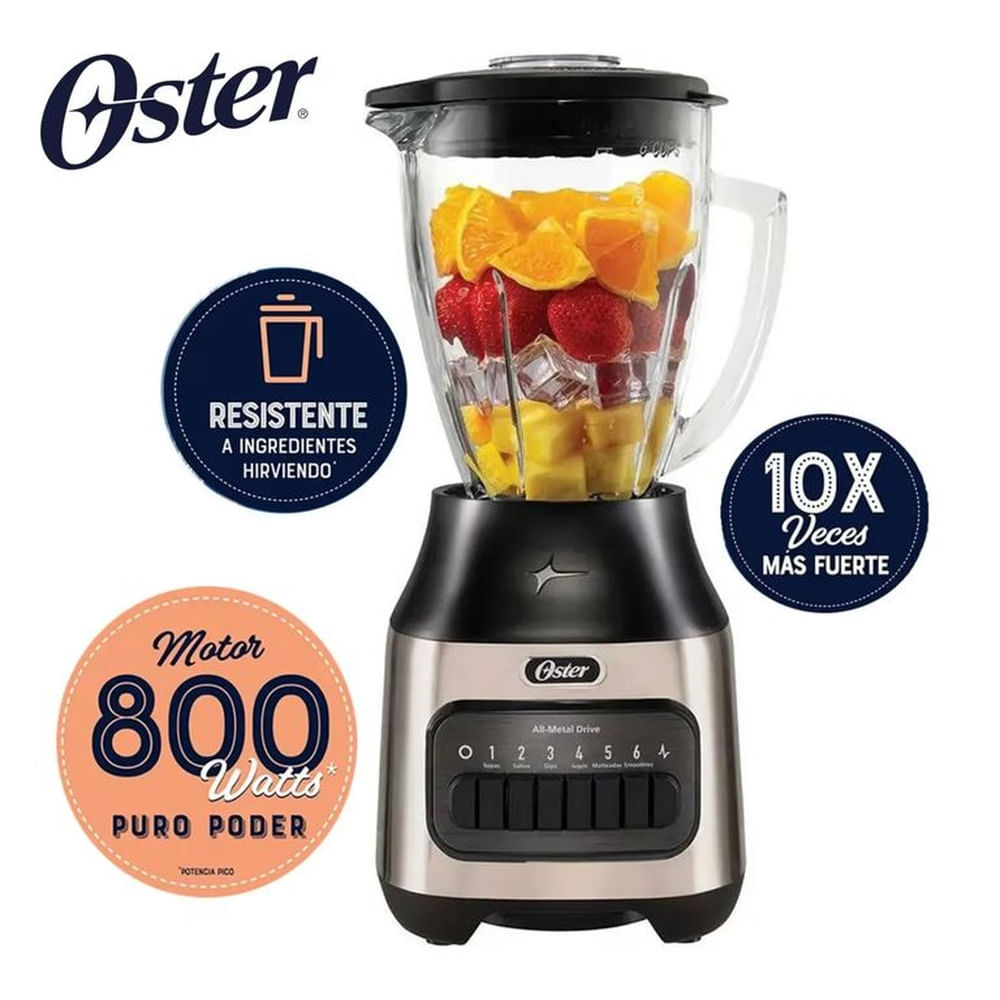 Licuadora Con Vaso de Vidrio 6 Velocidades mas pulso 800W BLSTPEG-NPB