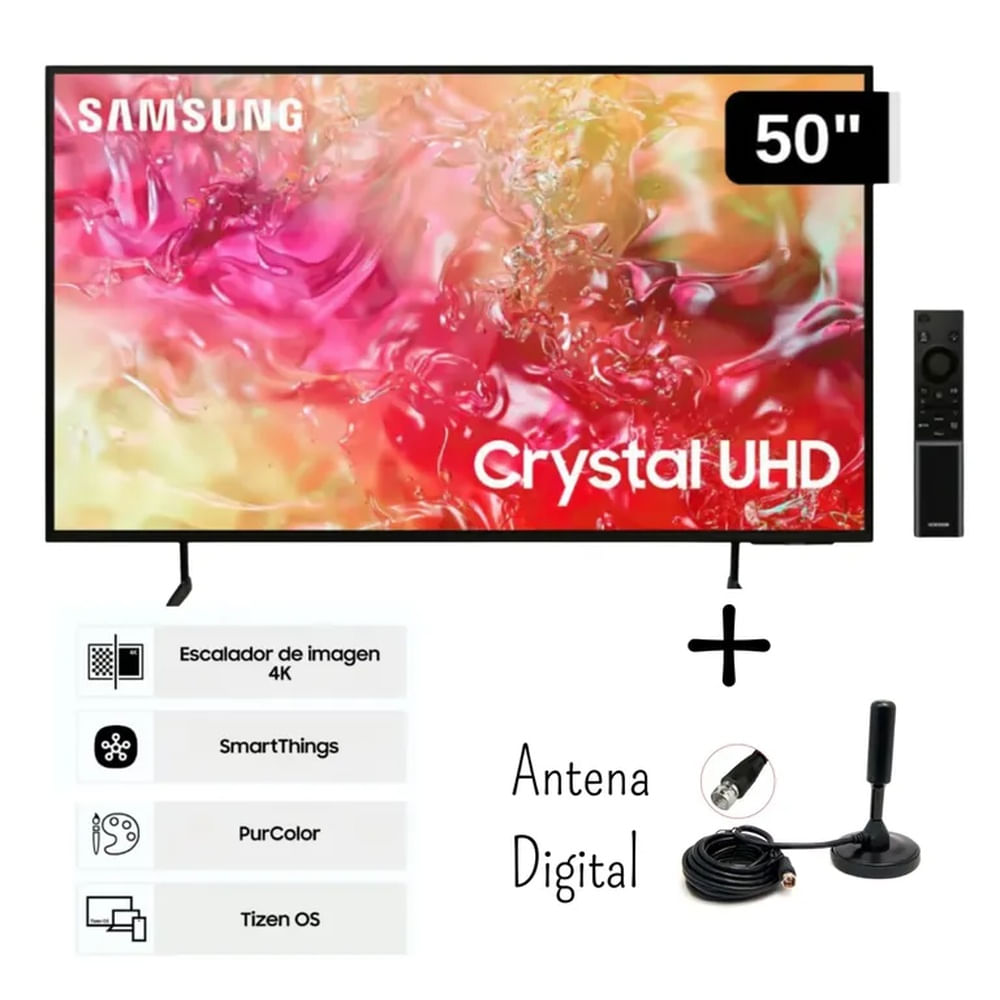 Televisor Samsung 50 Pulgadas Crystal UHD 4K Tizen OS UN50DU7000G + Antena Digital (2024)