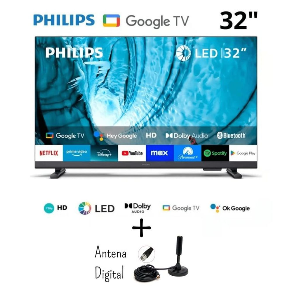 Televisor Smart PHILIPS HD 32 Google TV 32PHD6909 con antena digital