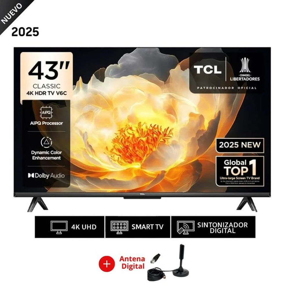 Televisor Smart TV 43 LED 4K UHD Negro TCL 43V6C + ANTENA
