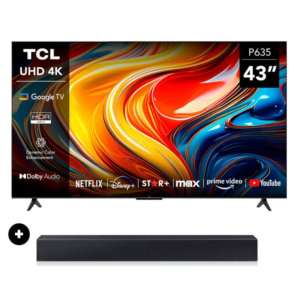 Televisor TCL 43 UHD 4K LED Smart Tv 43P635 Google TV + SoundBar