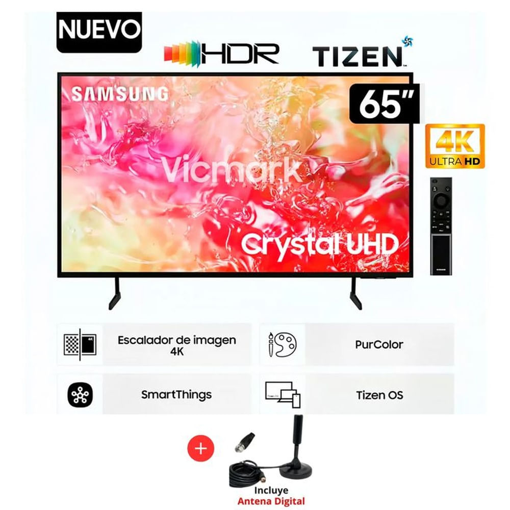 Televisor Samsung LED 65 Crystal UHD 4K 65DU7000 Tizen OS Smart TV + Antena