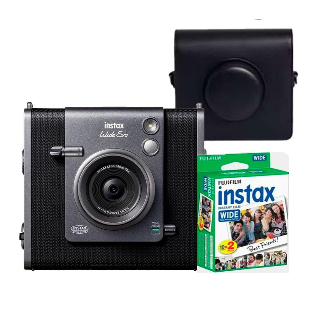 Camara Fujifilm Instax Wide Evo Black  Estuche Negro  Pelicula x 20