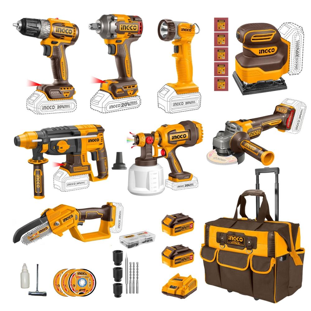Combo 8 en 1 Industrial Ingco CKLI2058-CSGLI2004-CSHSLI2014-CGSLI2058