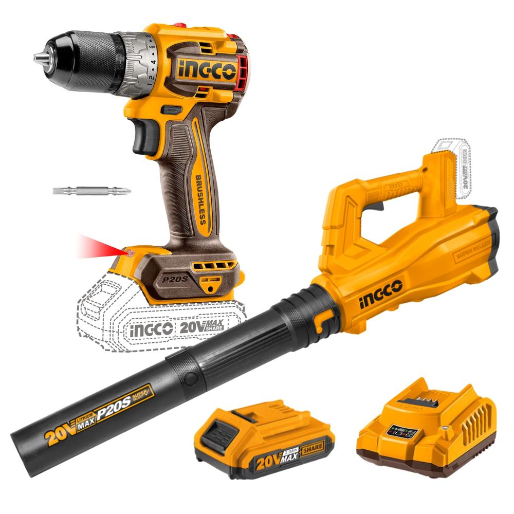 Taladro Atornillador 60Nm + Sopladora 20v Ingco CDLI206021-CABLI203235