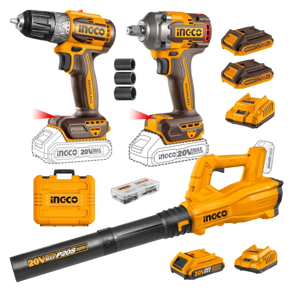 Taladro + Llave de Impacto + Sopladora Ingco CKLI20271-CABLI203235