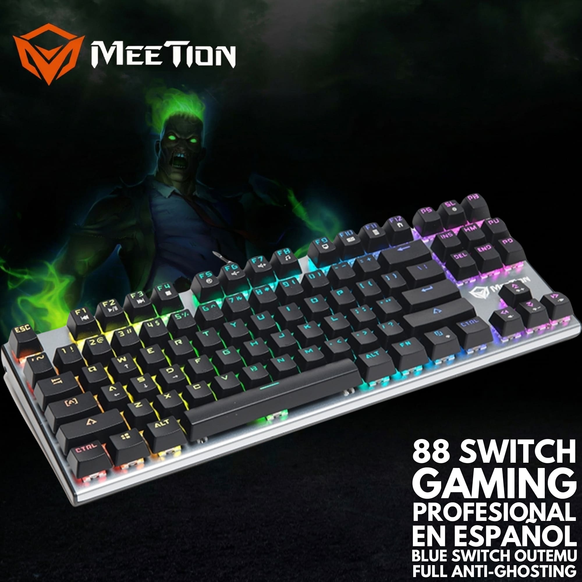 Teclado Gamer Mecánico RGB Meetion MK04 88-SWITCH en Español Customizable OUTEMU BLUE ANTI-GHOSTING