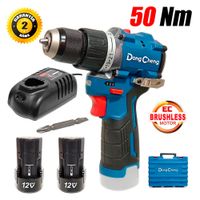 Taladro Atornillador Percutor 10mm Dongcheng DCJZ1250iEK 12V 50Nm 2Bat x 2Ah Brushless