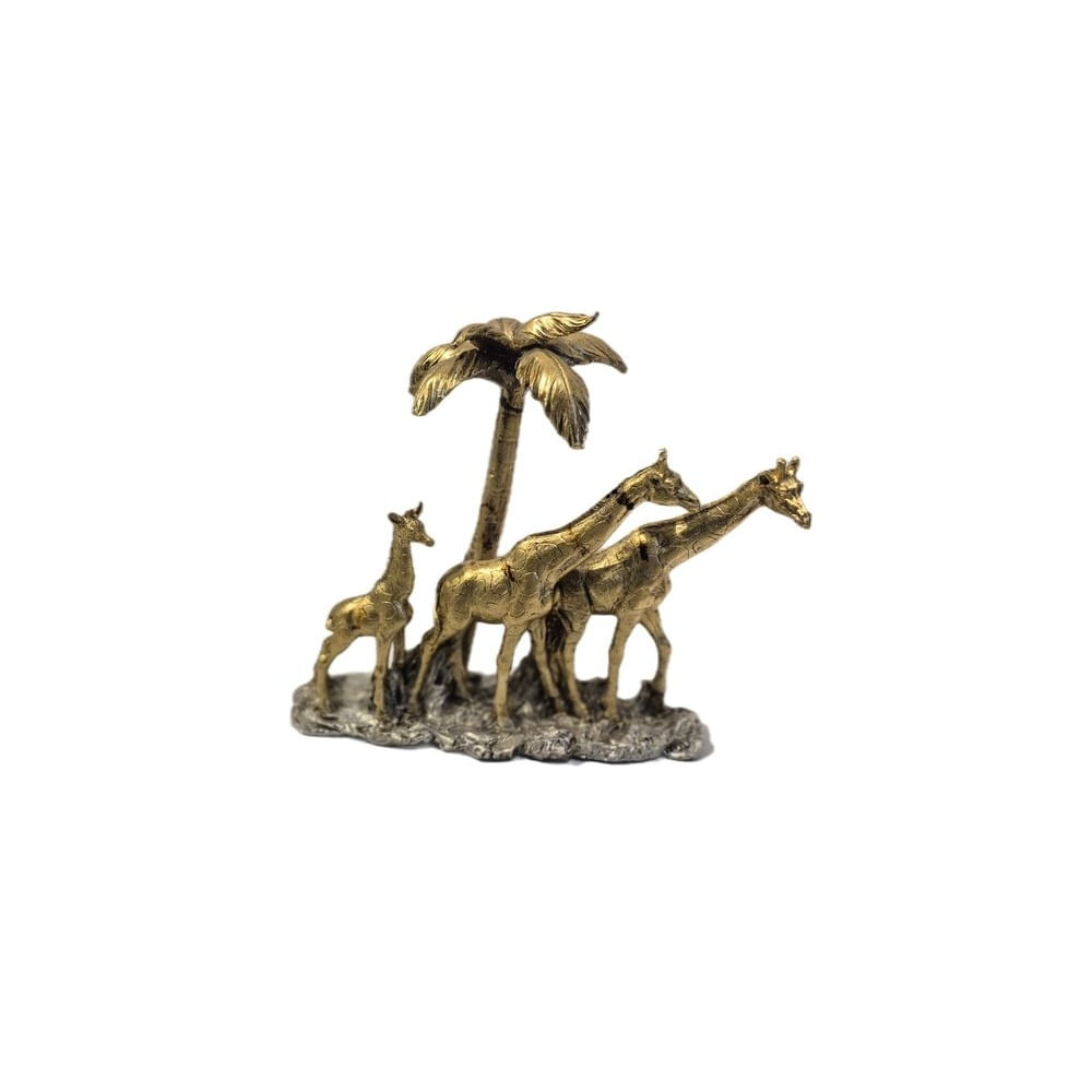 Figura Decorativa Jirafas Doradas con Palmera  Adorno Elegante para Sala Regalo Ideal - 437-498553