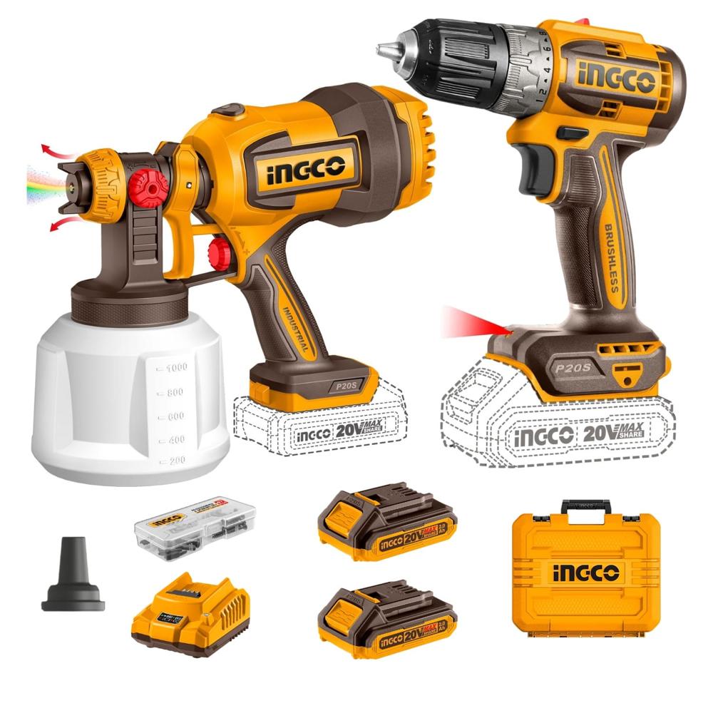 Taladro Atornillador 52Nm + Pistola para Pintar 800ml Ingco CDLI20453-CSGLI2004