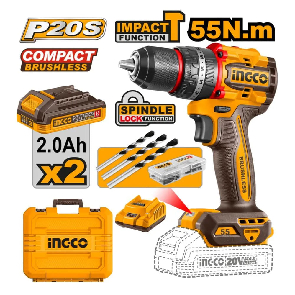 TALADRO PERCUTOR 55NM + 2 BATERIAS 2AH Y CARGADOR (CIDLI20558)