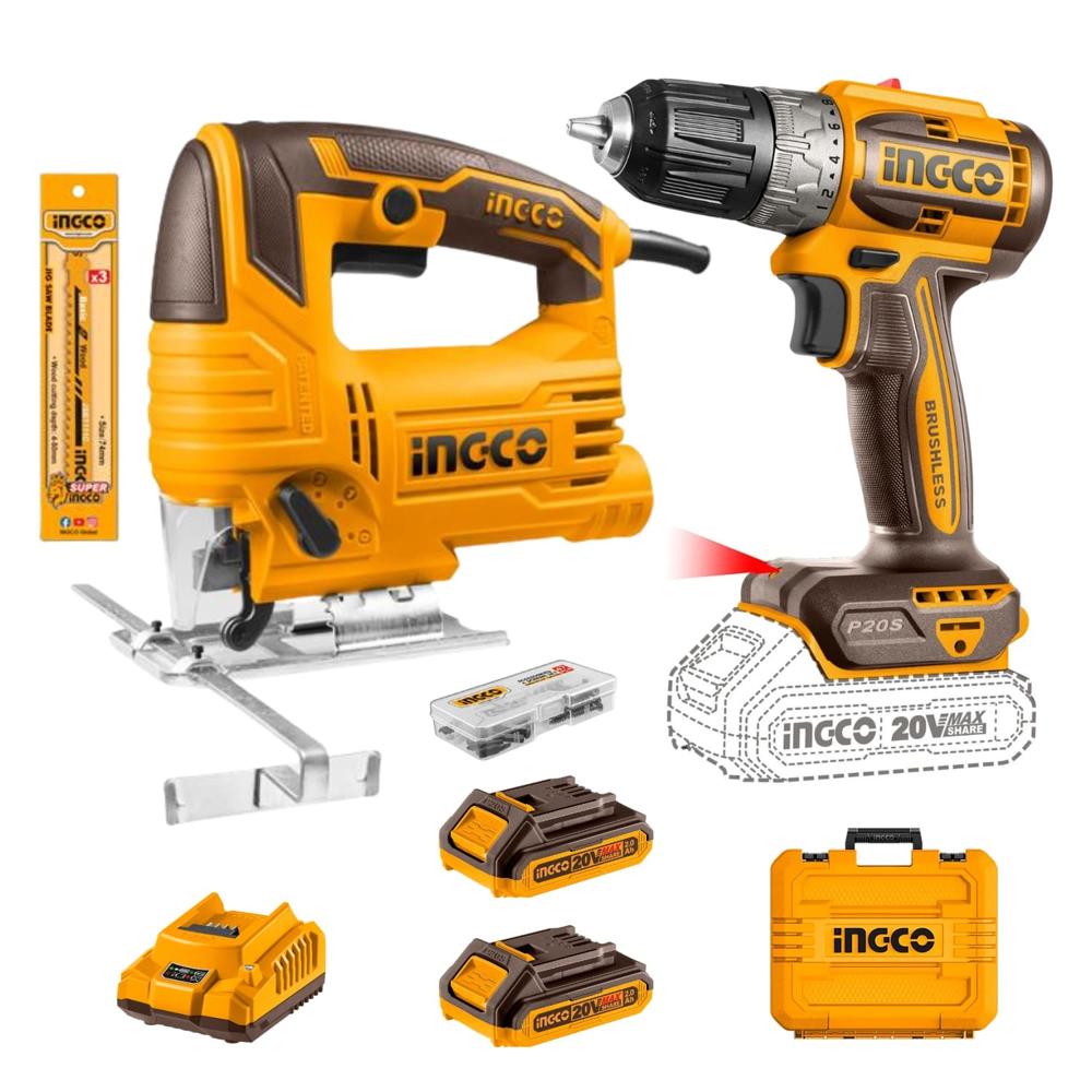 Taladro Atornillador 20v + Sierra Caladora 570W Ingco CDLI20453-JS57028