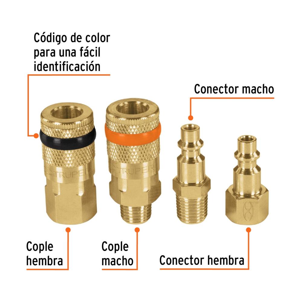 Conector y Acoples Rapidos Para Compresoras 4 und Truper