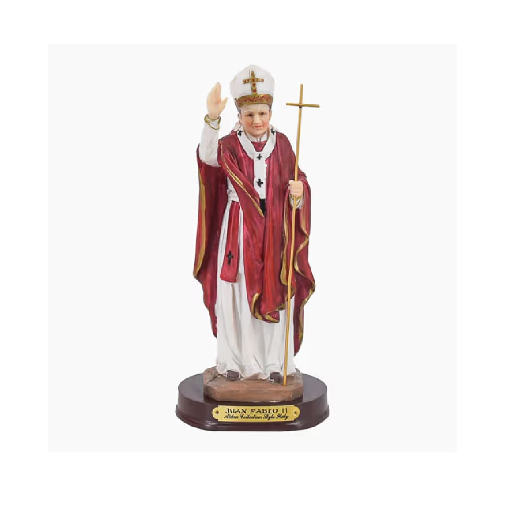 SANTOS RELIGIOSOS Y FIGURAS - Adorno religioso con base de madera de 20cm - Juan Pablo II