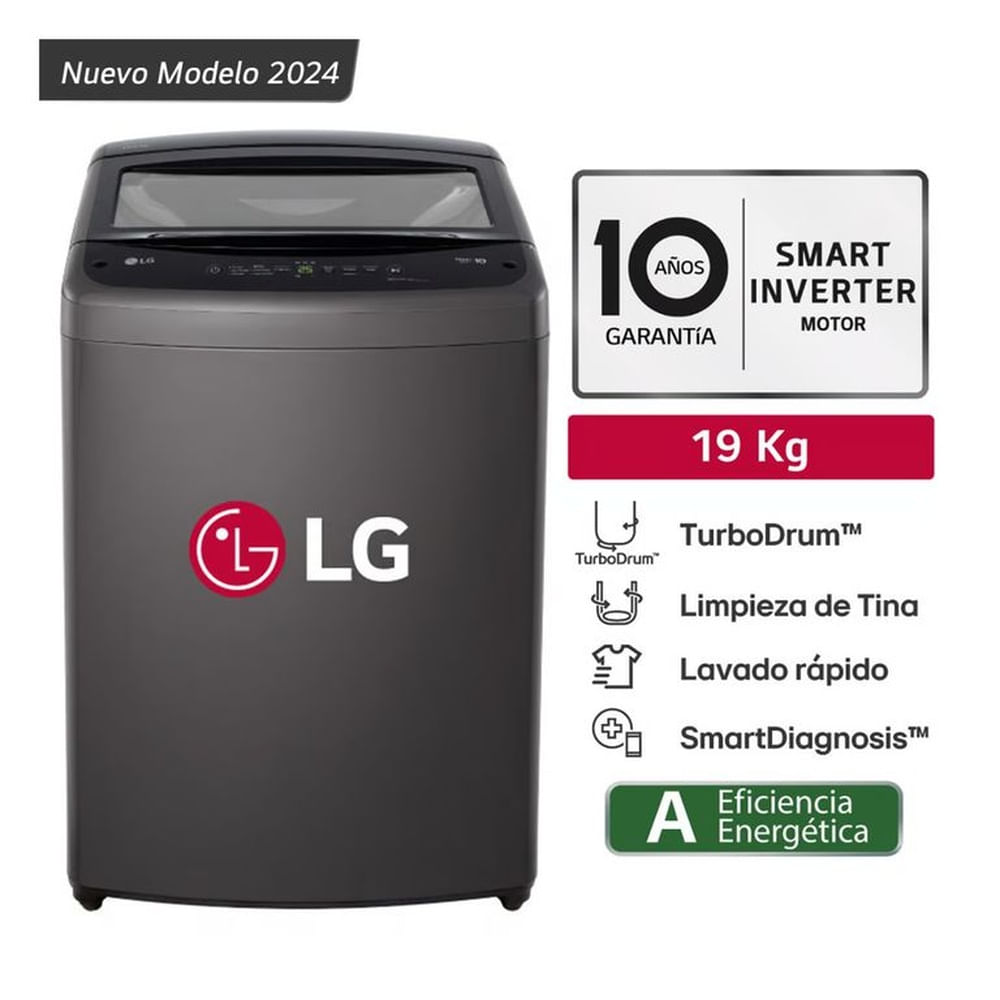 LAVADORA LG 19 KG WT19BVTB TURBODRUM CARGA SUPERIOR NEGRO