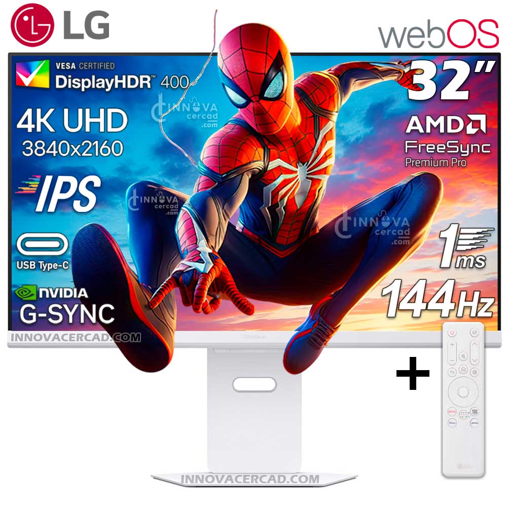 Monitor Gaming LG 32G810SA-W 32 IPS Ultragear Smart webOS UHD 4K 144Hz 1ms Compatible G-Sync