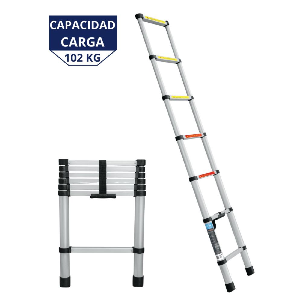 Escalera Telescopica 7 Peldaños Plegable 102kg Truper 101903 Color Plateado