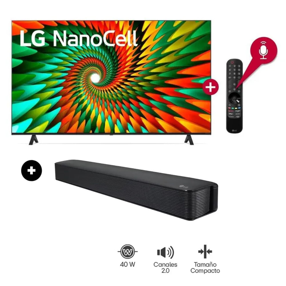 Televisor LG NanoCell 65” 4K Smart TV con ThinQ AI 65NANO77SRA + Soundbar LG