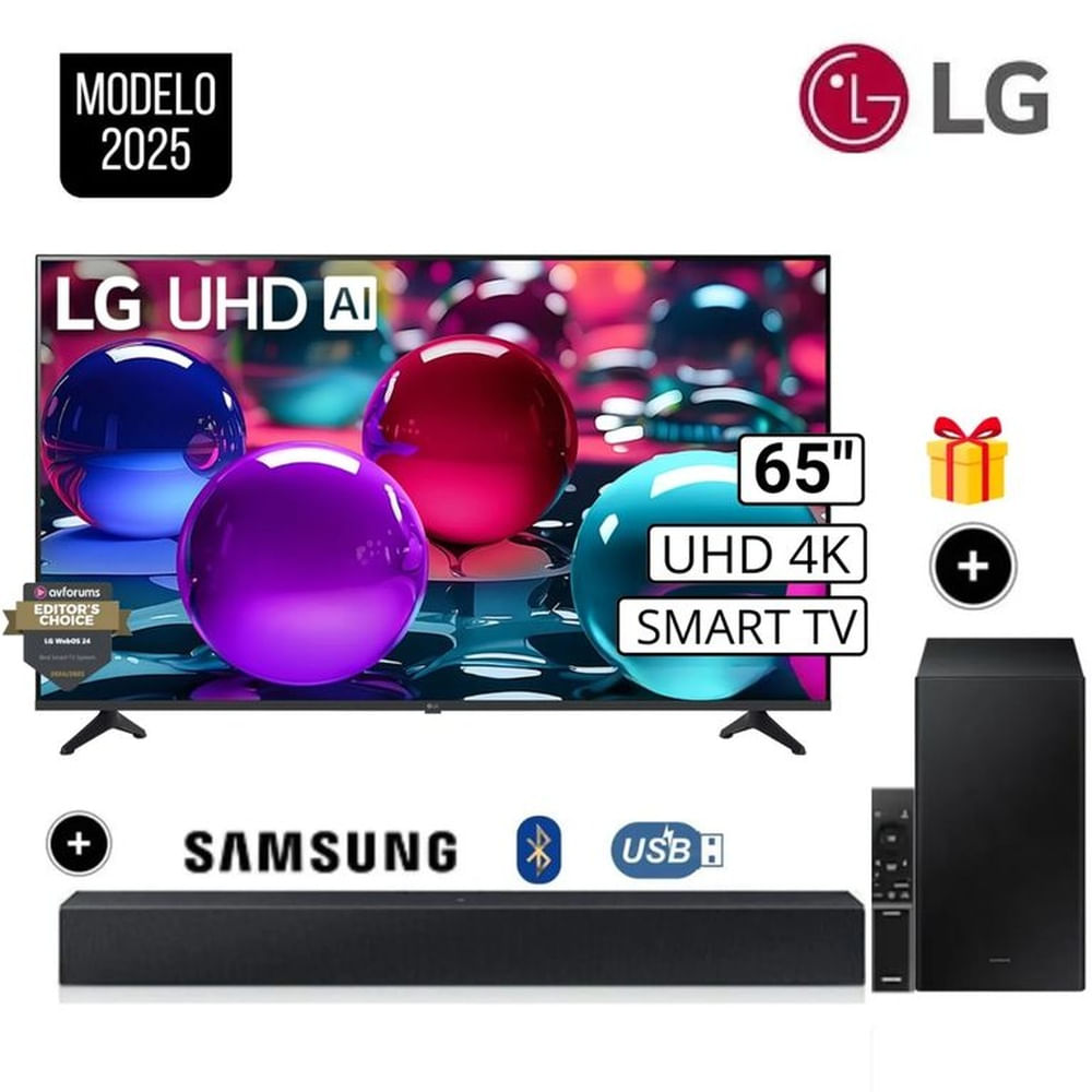 Televisor Lg 65 Pulg Ultra HD 4K AI ThinQ 65UA7300 Modelo 2025- Negro + Soundbar B450F