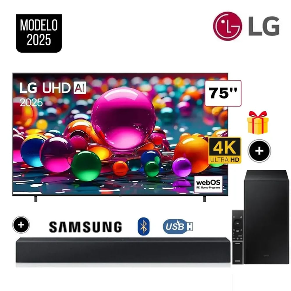 Televisor LG 75 UHD 4K Smart TV ThinQ AI 75UA8000PSA 2025 + Soundbar B450F
