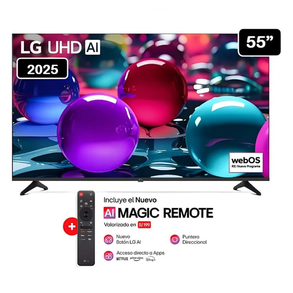 Televisor LG 55" Smart UHD 4K Thinq Ai 55UA7300PSB + Magic Remote - Nuevo 2025