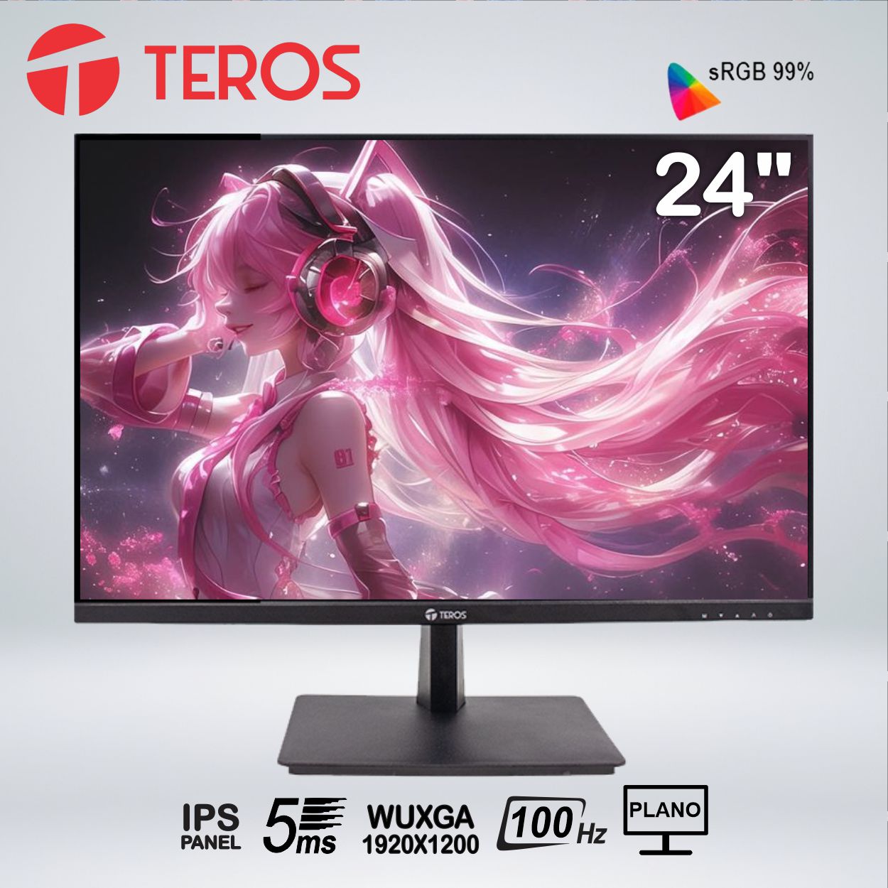 MONITOR PLANO TEROS TE-2420CS 24 WUXGA IPS 100HZ 5MS HDMI VGA NEGRO
