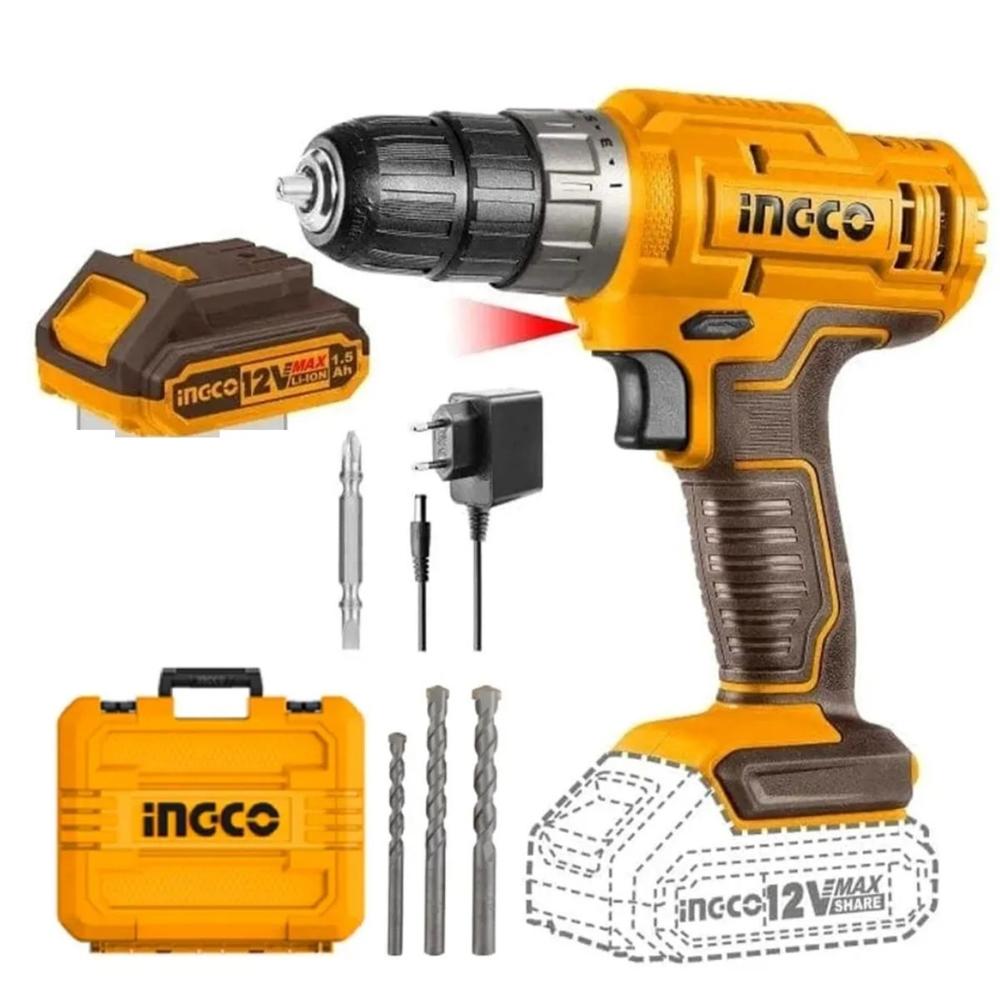 Taladro Atornillador Percutor CIDLI1228 12V Ingco + Kit