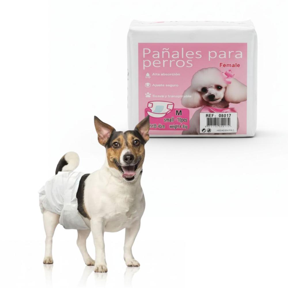Pack x10 Pañal para Perros Hembra Celo Perras Talla M Absorbente Ajustable